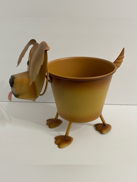 Small Metal Dog Puppy Planter Home Decor - Picture 2 of 5